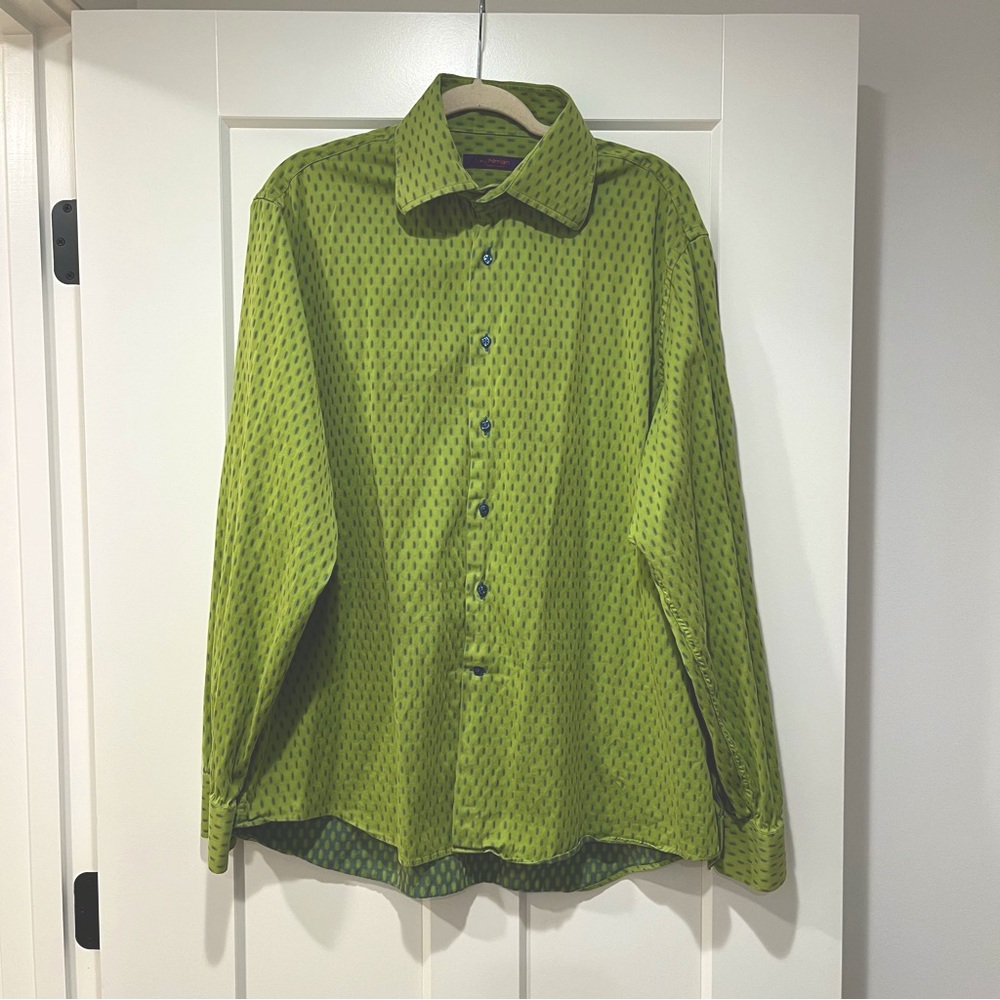 Vintage Italian Made Kuhlman Men’s Green and Blue Button Up